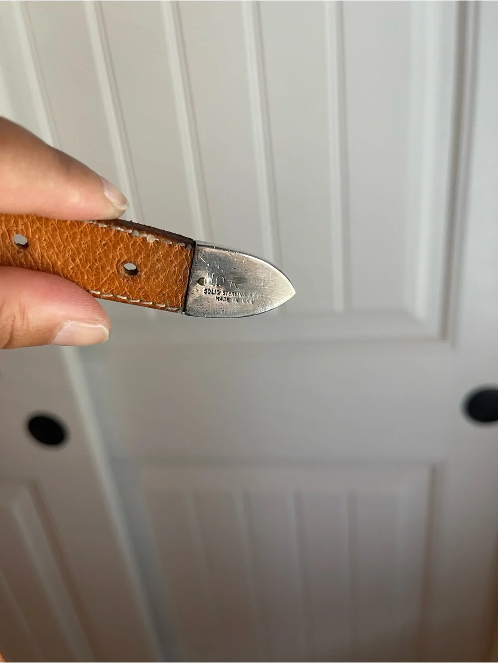 Vintage Brown Leather Belt with Sterling Silver & 10k gold monogrammed tip